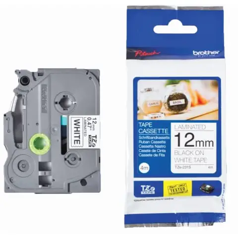 Taśma Brother TZe-231 Czarny nadruk na Białym tle Laminowana - Szerokość 12mm